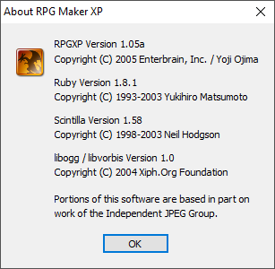 Fenêtre à propos (about) de RPG Maker XP